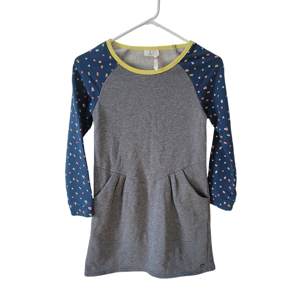 435 by Matilda Jane Size 10 Sweatshirt Dress Girls Grey Polka Dot Raglan Pocket